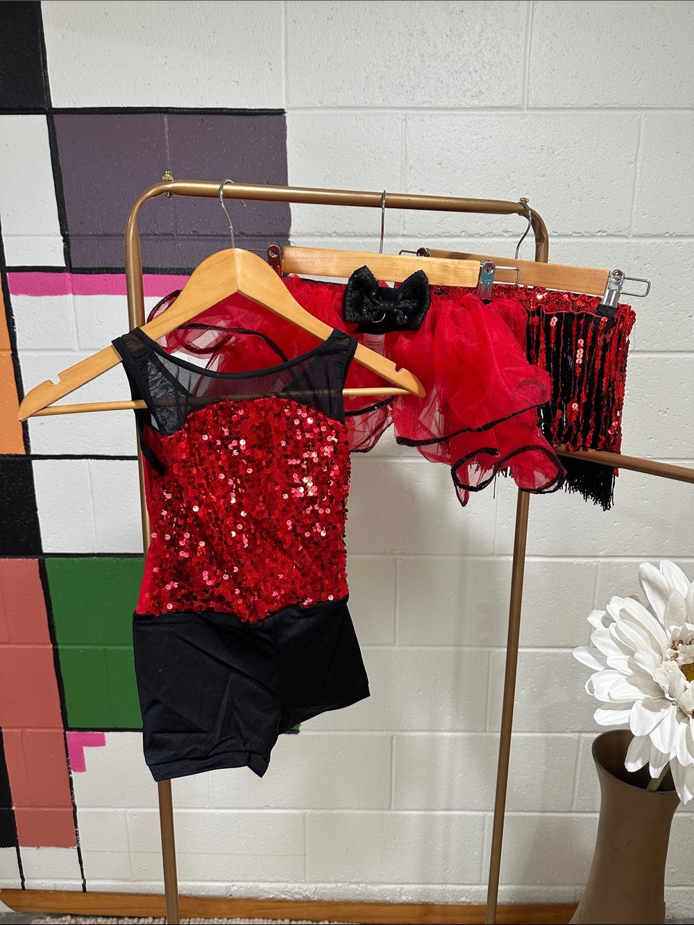 Red Sequin Dance Leotard & Skirt Set